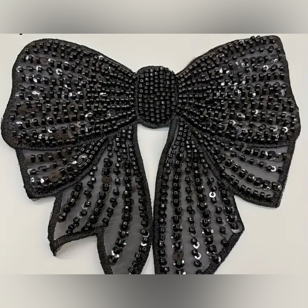 Black Pearl Sequins Appliqué Bow Craft & Clothing Embellishment New